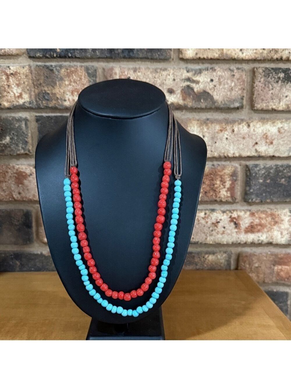Vintage red and turquoise color glass beaded stacking necklaces